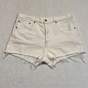Levi's 501 White Jean Shorts Denim Button Fly Raw Hem Women's 32x2